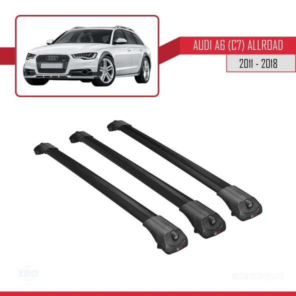 Audi A6 (C7) Allroad 2011-2018 Arası ile uyumlu ACE-1 Ara Atkı Tavan Barı SİYAH 3 ADET BAR - Resim 3