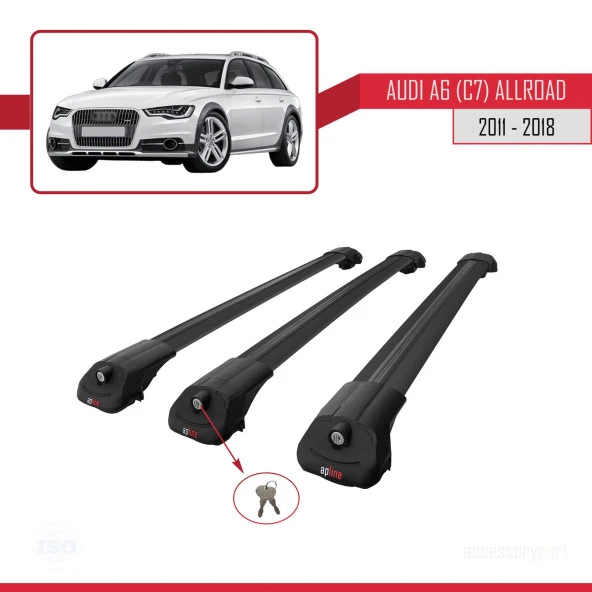 Audi A6 (C7) Allroad 2011-2018 Arası ile uyumlu ACE-1 Ara Atkı Tavan Barı SİYAH 3 ADET BAR - Resim 4