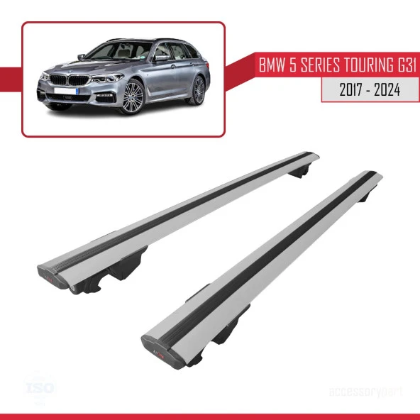 Bmw 5 Series Touring (G31) 2017 ve Sonrası ile uyumlu HOOK Model Anahtar Kilitli Ara Atkı Tavan Barı GRİ - 4