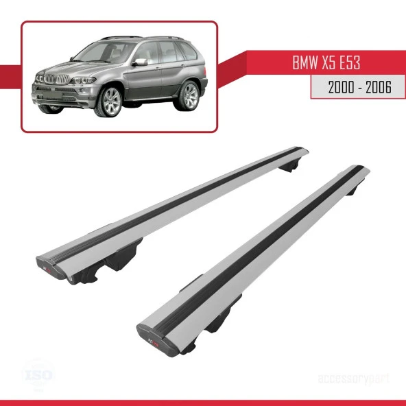 BMW X5 (E53) 2000-2006 Arası ile uyumlu HOOK Model Anahtar Kilitli Ara Atkı Tavan Barı GRİ - Resim 3