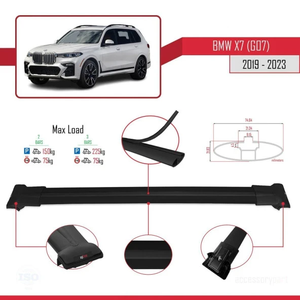 BMW X7 (G07) 2019 Arası ile Uyumlu FLY Model Ara Atkı Tavan Barı SİYAH - 4