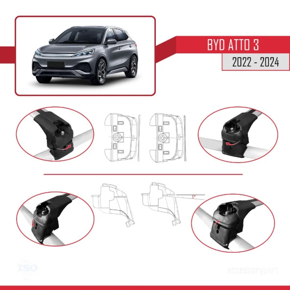 BYD Atto 3 2022 ve Sonrası ile uyumlu ACE-2 Ara Atkı Tavan Barı GRİ - Resim 4