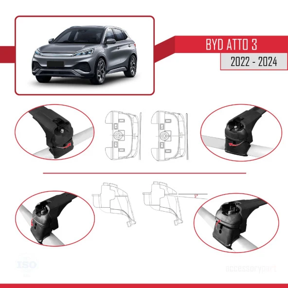 BYD Atto 3 2022 ve Sonrası ile uyumlu ACE-2 Ara Atkı Tavan Barı SİYAH - 4