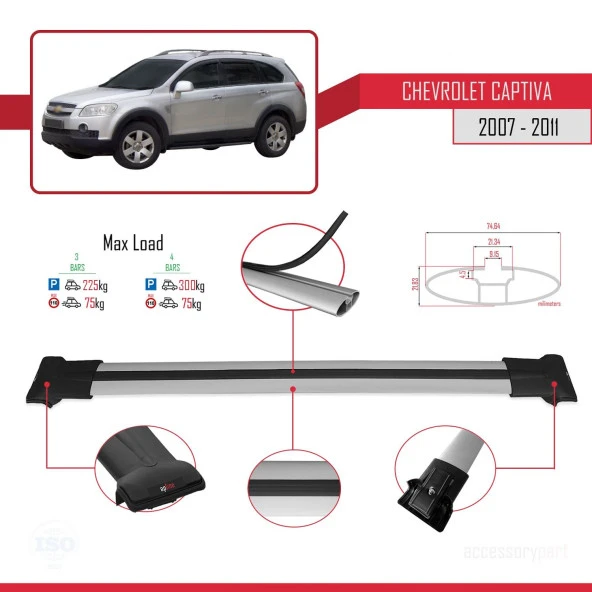 Chevrolet Captiva 2007-2011 Arası ile Uyumlu FLY Model Ara Atkı Tavan Barı GRİ 3 ADET BAR - Resim 4