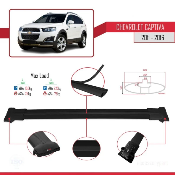 Chevrolet Captiva 2011-2016 Arası ile uyumlu FLY Model Ara Atkı Tavan Barı SİYAH - Resim 4
