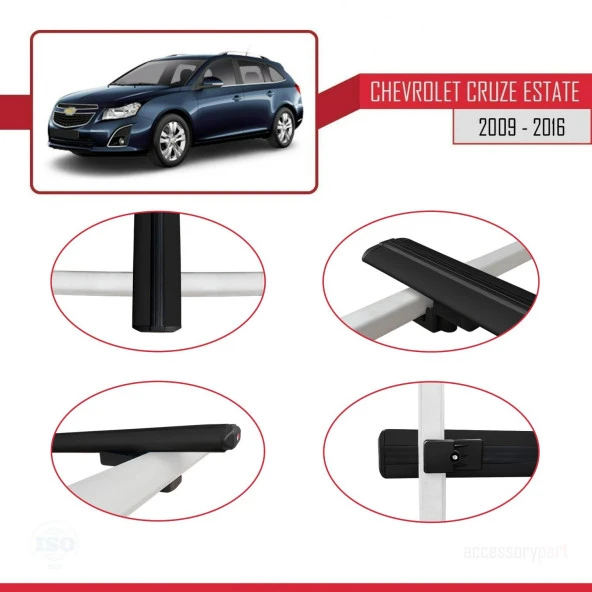 Chevrolet Cruze 2009-2016 Arası ile uyumlu Basic Model Ara Atkı Tavan Barı SİYAH 3 ADET - 4