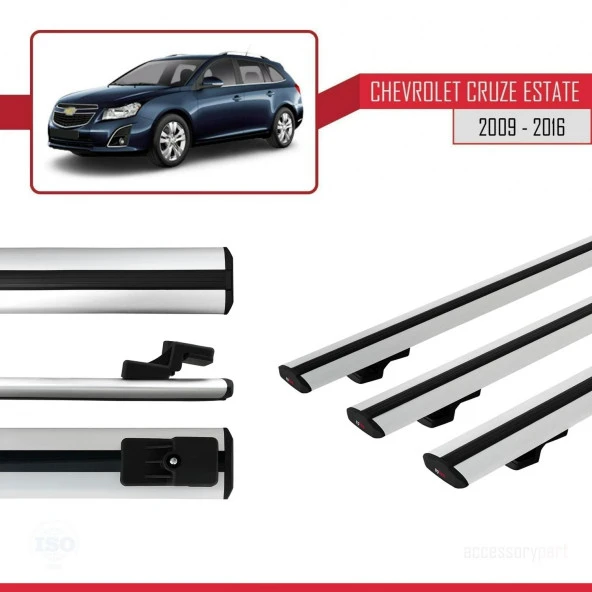Chevrolet Cruze 2009-2016 Arası ile uyumlu Basic Model Ara Atkı Tavan Barı GRİ 3 ADET - Resim 3