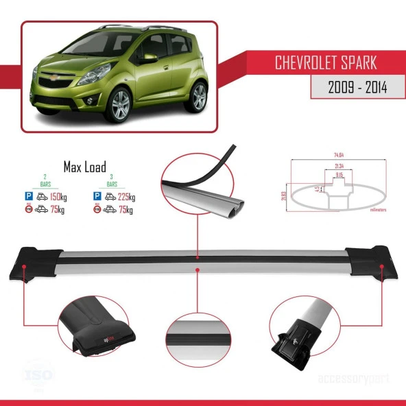 Chevrolet Spark 2009-2014 Arası ile Uyumlu FLY Model Ara Atkı Tavan Barı GRİ - Resim 4