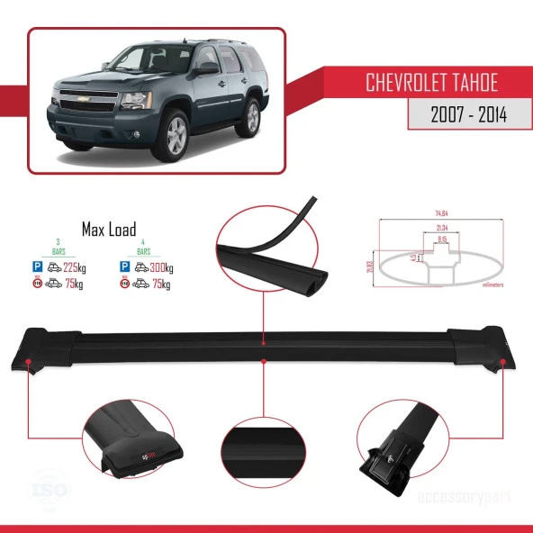 Chevrolet Tahoe 2007-2014 Arası ile Uyumlu FLY Model Ara Atkı Tavan Barı SİYAH 3 ADET BAR - Resim 4