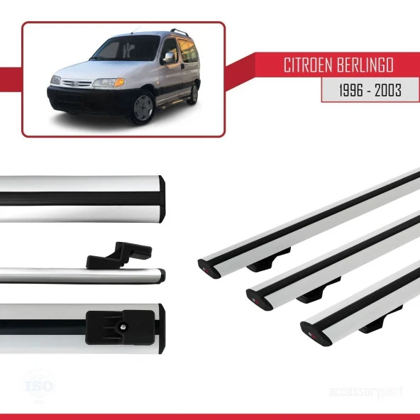 Citroen Berlingo 1996-2003 Arası ile uyumlu Basic Model Ara Atkı Tavan Barı GRİ 3 ADET - Resim 3