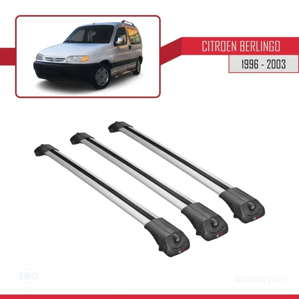 Citroen Berlingo 1996-2003 Arası ile uyumlu ACE-1 Ara Atkı Tavan Barı GRİ 3 ADET BAR - Resim 3