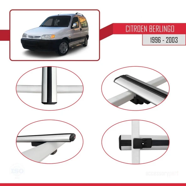 Citroen Berlingo 1996-2003 Arası ile uyumlu Basic Model Ara Atkı Tavan Barı GRİ 3 ADET - Resim 4