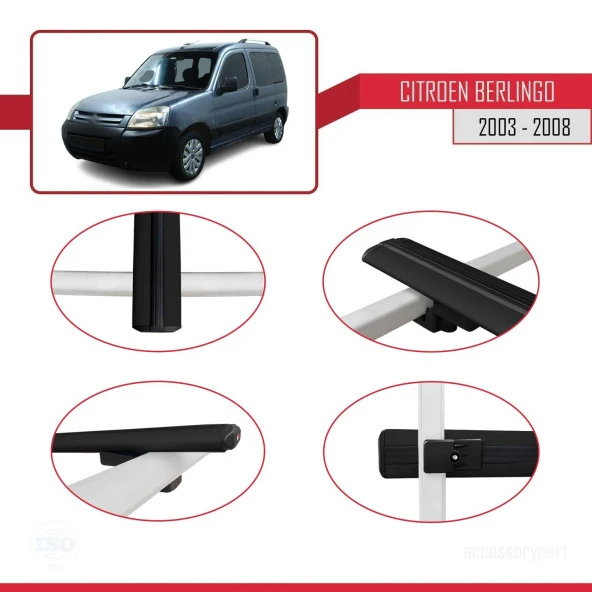 Citroen Berlingo 2003-2008 Arası ile uyumlu Basic Model Ara Atkı Tavan Barı SİYAH 3 ADET - 3