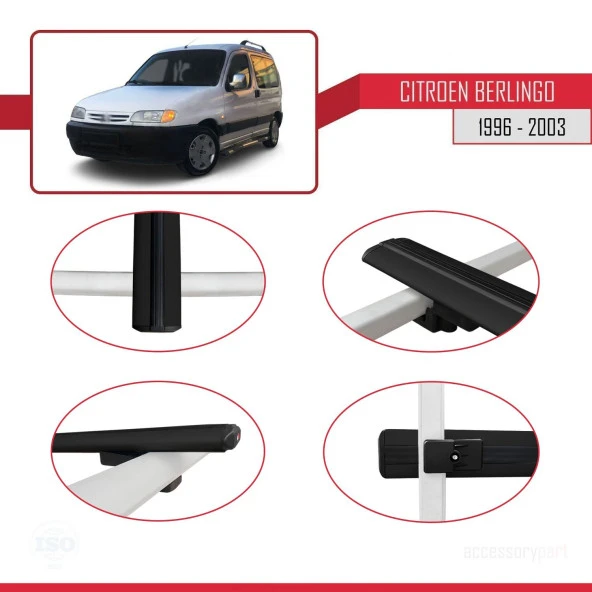 Citroen Berlingo 1996-2003 Arası ile uyumlu Basic Model Ara Atkı Tavan Barı SİYAH 3 ADET - Resim 3