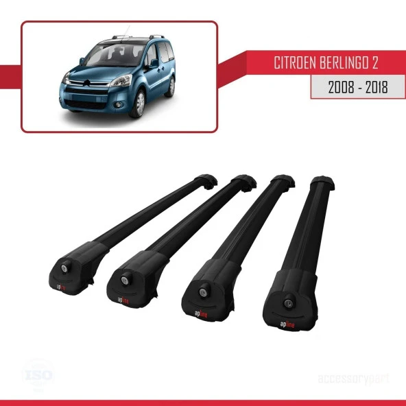 Citroen Berlingo 2008-2018 Arası ile uyumlu ACE-1 Ara Atkı Tavan Barı SİYAH 4 ADET BAR - Resim 4