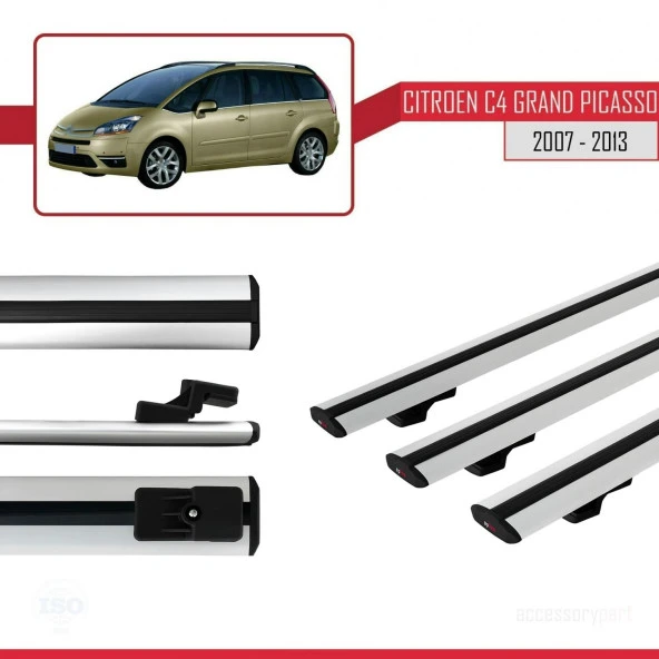 Citroen C4 Grand Picasso 2007-2013 Arası ile uyumlu Basic Model Ara Atkı Tavan Barı GRİ 3 ADET - Resim 3