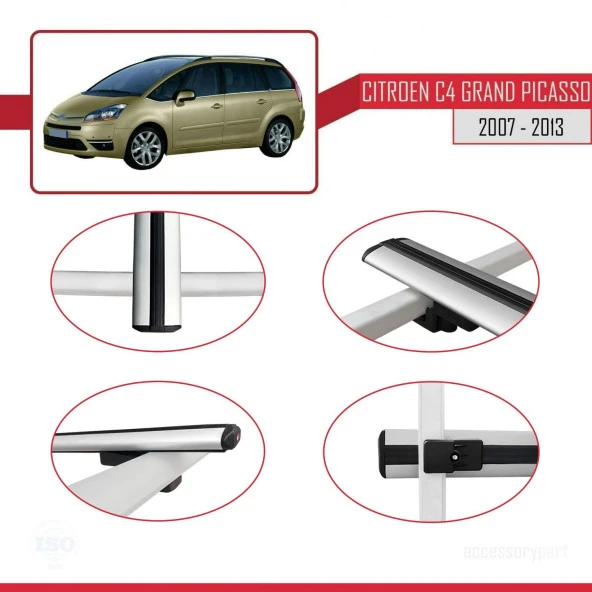 Citroen C4 Grand Picasso 2007-2013 Arası ile uyumlu Basic Model Ara Atkı Tavan Barı GRİ 3 ADET - Resim 4