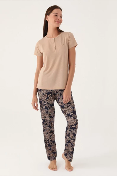 Pierre Cardin Kadın Vizon Kısa Kol Pijama Takımı 8796