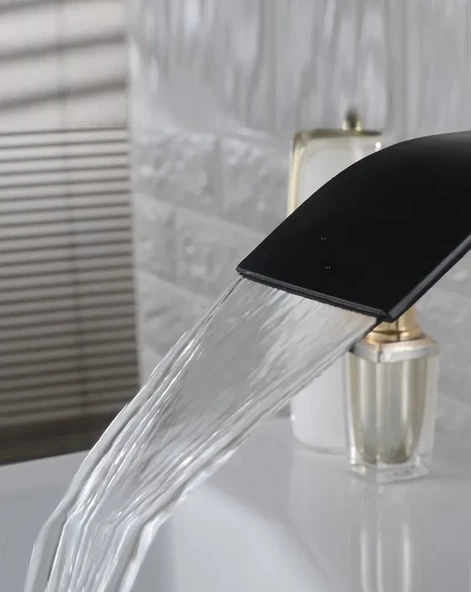 Siyah Çanak Lavabo Bataryası Oval Çıkış Havza Model Uzun/yüksek Lavabo Musluğu Çift Girişli - 5