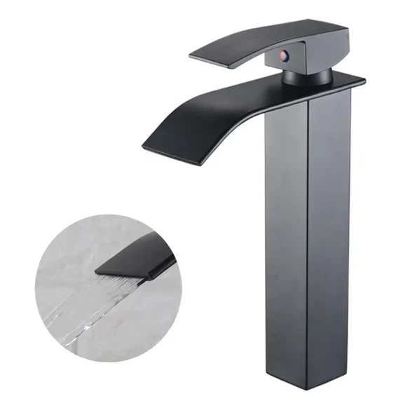 Siyah Çanak Lavabo Bataryası Oval Çıkış Havza Model Uzun/yüksek Lavabo Musluğu Çift Girişli - 6
