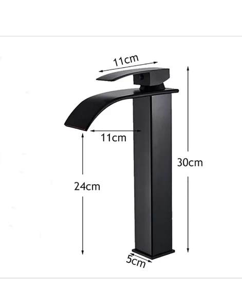 Siyah Çanak Lavabo Bataryası Oval Çıkış Havza Model Uzun/yüksek Lavabo Musluğu Çift Girişli - 7