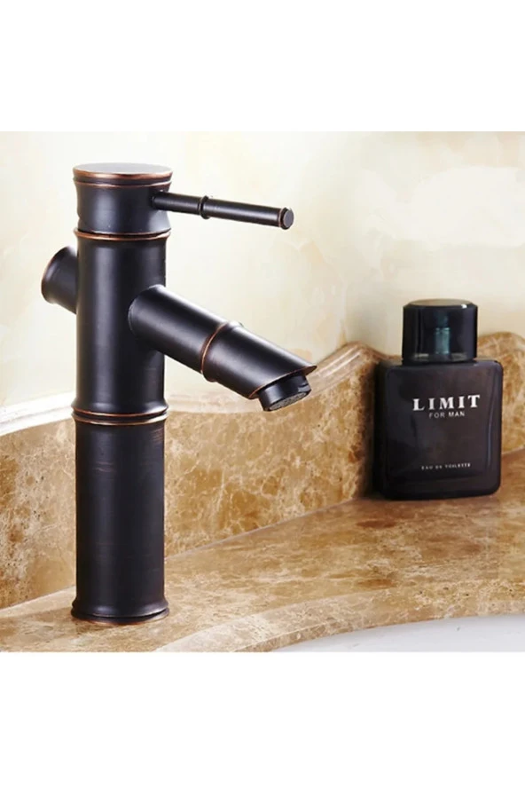 Bambu Model Siyah Rustik Lavabo Bataryası Banyo Musluğu Mat Siyah Lavabo Armatür Otantik Görünüm - 1