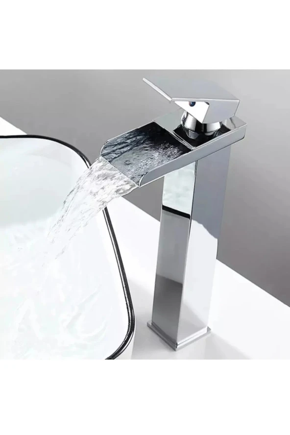 Krom Çanak Lavabo Bataryası Havza Model Uzun/yüksek Lavabo Musluğu Çift Girişli Armatür - Resim 2