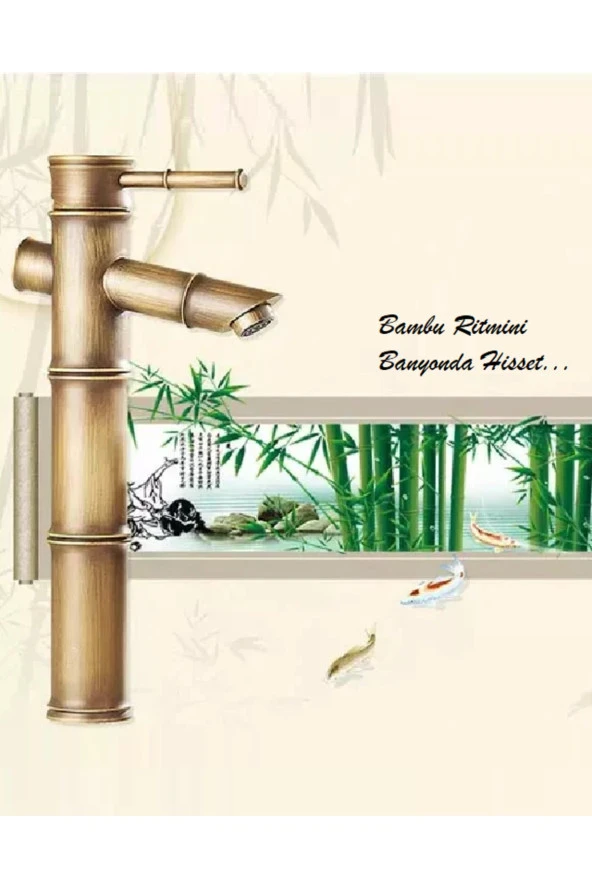 Bambu Model Rustik Antik Lavabo Bataryası Banyo Çanak Musluğu Eskitme Lavabo Armatür Otantik Bakır - 2