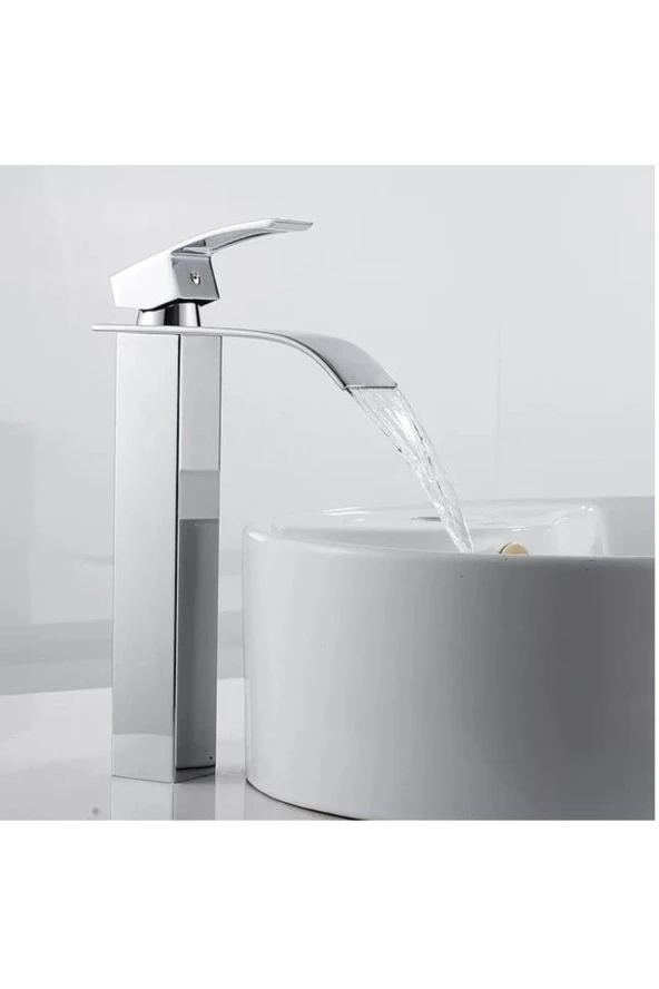 Krom Çanak Lavabo Bataryası Oval Havza Model Uzun/yüksek Gümüş Gri Lavabo Musluğu Çift Girişli - 2