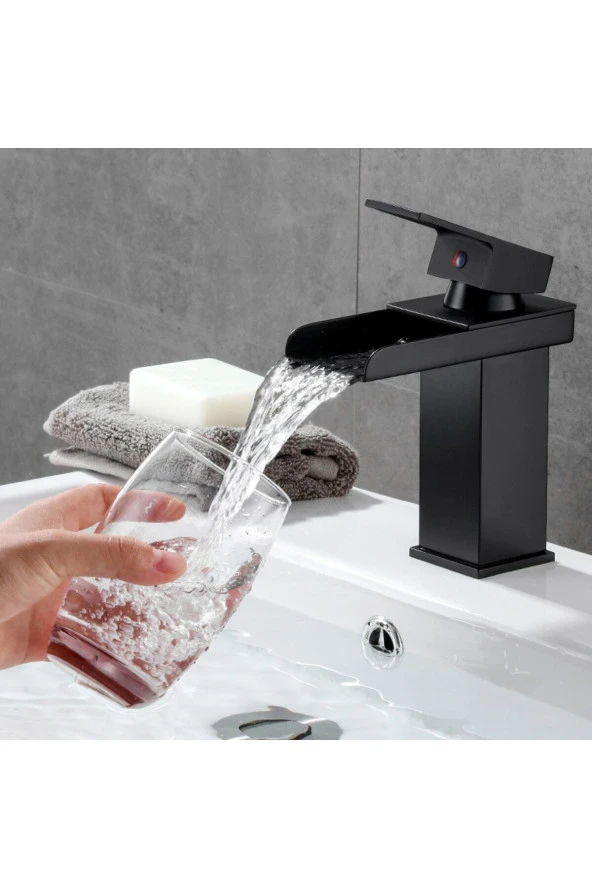Siyah Lavabo Bataryası Yeni Havza Model Yüksek Kalite Lüks Lavabo Musluğu Çift Girişli Armatür - 3
