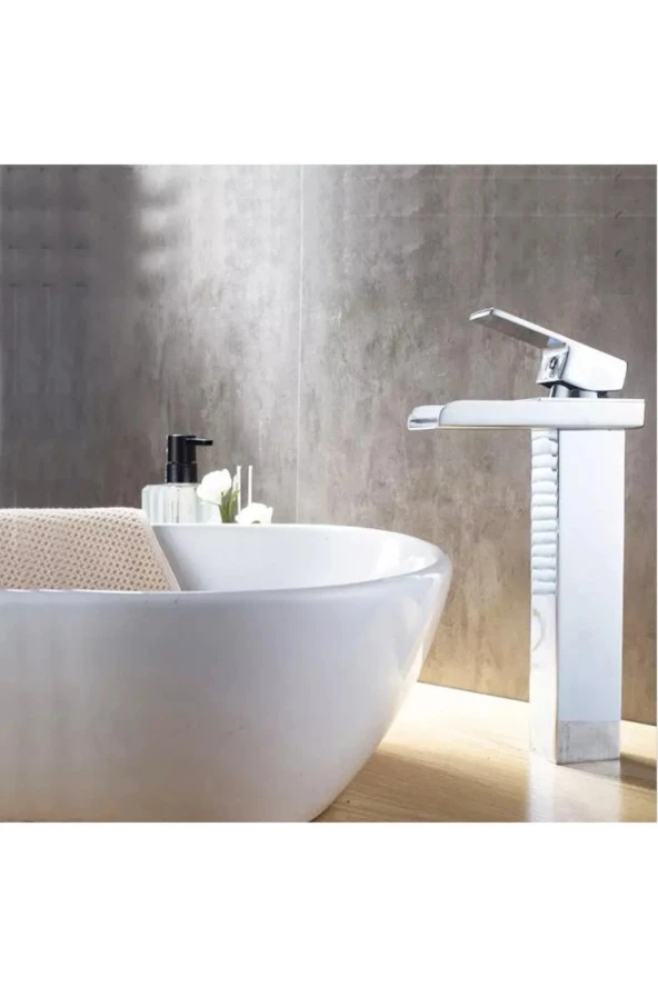 Krom Çanak Lavabo Bataryası Havza Model Uzun/yüksek Lavabo Musluğu Çift Girişli Armatür - Resim 3