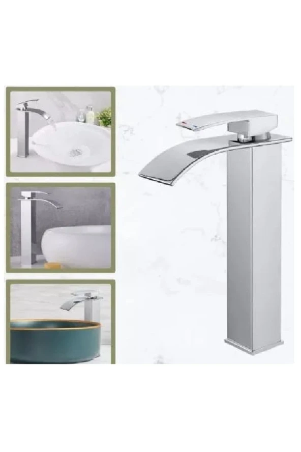 Krom Çanak Lavabo Bataryası Oval Havza Model Uzun/yüksek Gümüş Gri Lavabo Musluğu Çift Girişli - 4