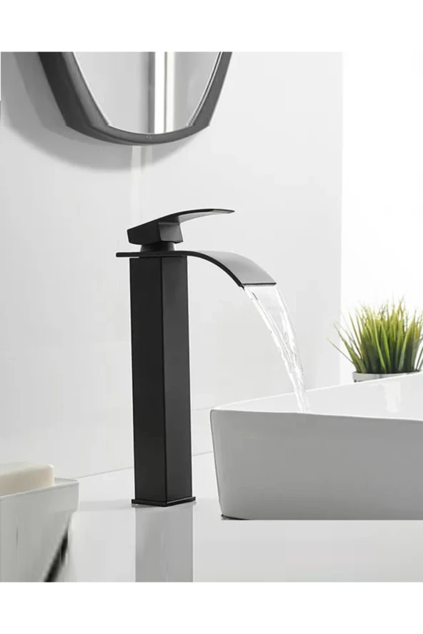 Siyah Çanak Lavabo Bataryası Oval Çıkış Havza Model Uzun/yüksek Lavabo Musluğu Çift Girişli - 2