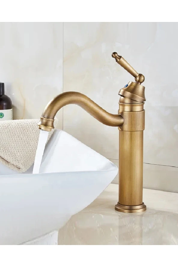 Rustik Antik Lavabo Bataryası Banyo Çanak Musluğu Eskitme Osmanlı Lavabo Armatür Otantik Bakır - 2