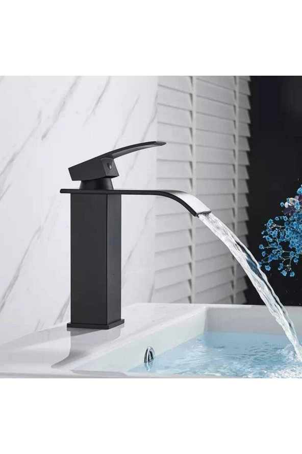 Siyah Lavabo Bataryası Oval Çıkış Havza Model Yüksek Kalite Lavabo Musluğu Çiftgirişli Armatür - 3