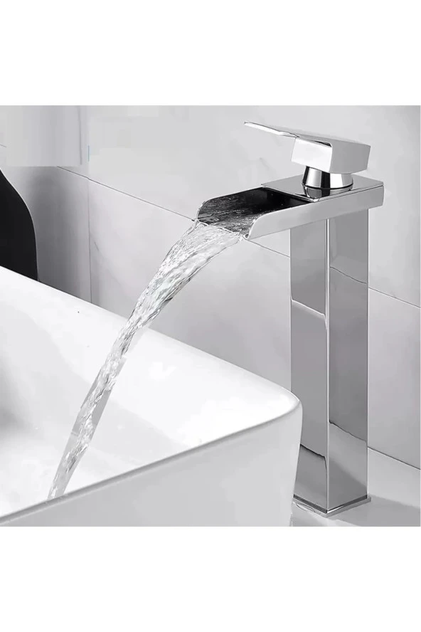 Krom Çanak Lavabo Bataryası Havza Model Uzun/yüksek Lavabo Musluğu Çift Girişli Armatür - Resim 4