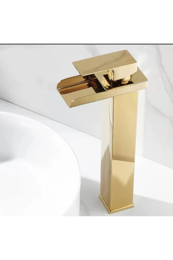 Mat Gold Köşeli Gövde Çanak Lavabo Bataryası Havza Model Uzun Altın Lavabo Musluğu Çift Girişli Armatür - 4