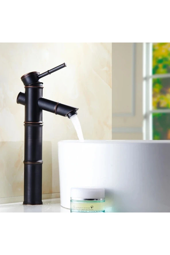 Bambu Model Rustik Siyah Antik Lavabo Bataryası Banyo Çanak Musluk Mat Siyah Lavabo Armatür Otantik - 4