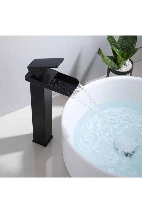 Siyah Çanak Lavabo Bataryası Havza Model Uzun/yüksek Lavabo Musluğu Çift Girişli Armatür - 3