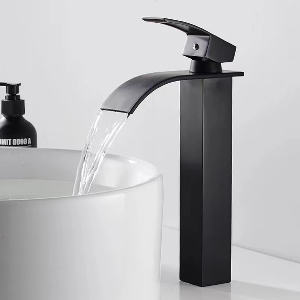 Siyah Çanak Lavabo Bataryası Oval Çıkış Havza Model Uzun/yüksek Lavabo Musluğu Çift Girişli