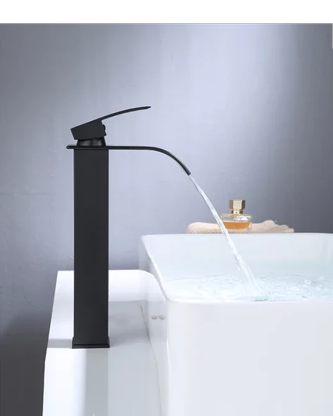 Siyah Çanak Lavabo Bataryası Oval Çıkış Havza Model Uzun/yüksek Lavabo Musluğu Çift Girişli - 4