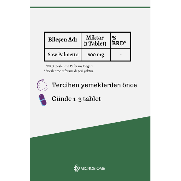 Microbiome Saw Palmetto 30 Tablet (Cüce Palmiye Ektresi) - 3