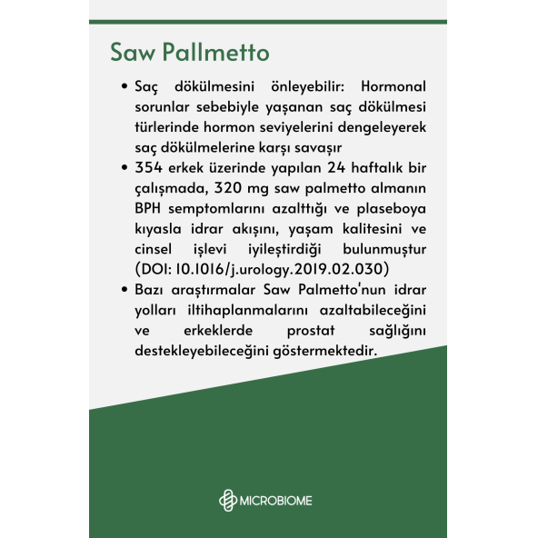 Microbiome Saw Palmetto 30 Tablet (Cüce Palmiye Ektresi) - 4