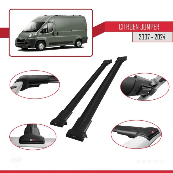 Citroen Jumper 2007 ve Sonrası ile Uyumlu FLY Model Ara Atkı Tavan Barı SİYAH - 4