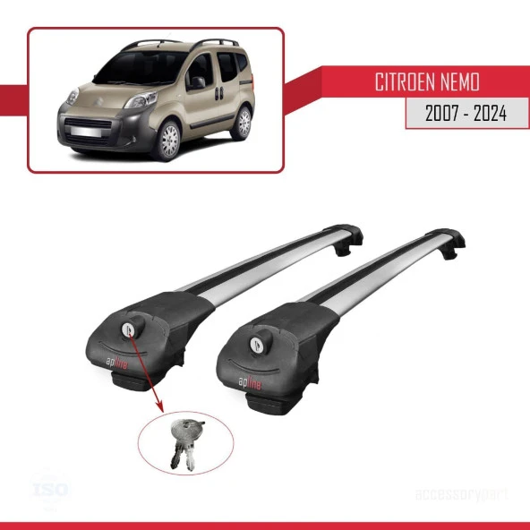 Citroen Nemo 2007 ve Sonrası ile uyumlu ACE-1 Ara Atkı Tavan Barı GRİ - 4
