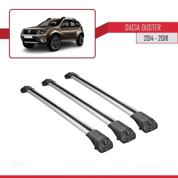 Dacia Duster 2014-2018 Arası ile uyumlu ACE-1 Ara Atkı Tavan Barı GRİ 3 ADET BAR - Resim 3