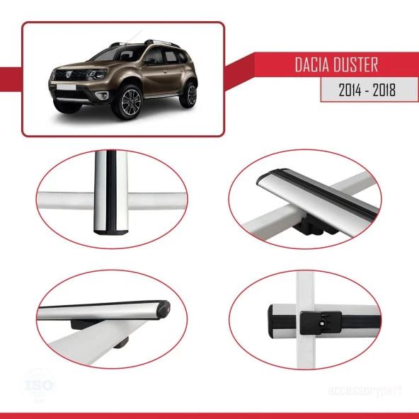 Dacia Duster 2014-2018 Arası ile uyumlu Basic Model Ara Atkı Tavan Barı GRİ 3 ADET - Resim 4
