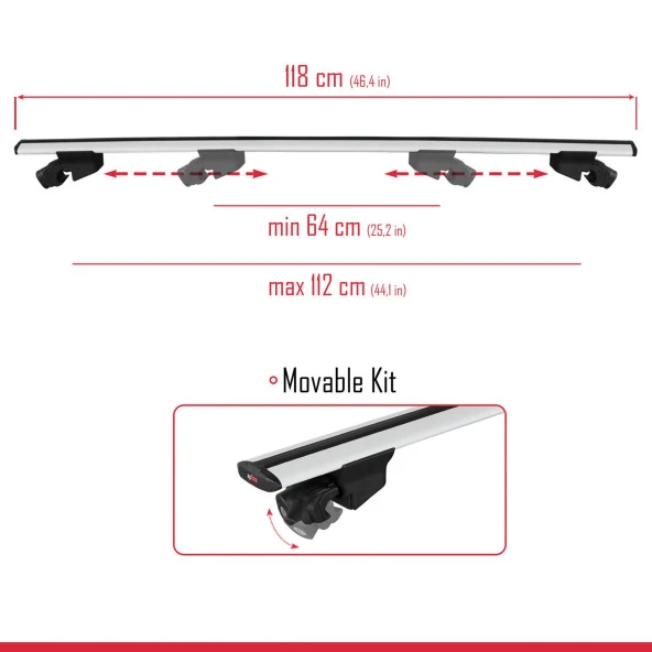 Dacia Logan MCV 2007-2013 Arası ile uyumlu HOOK Model Anahtar Kilitli Ara Atkı Tavan Barı GRİ