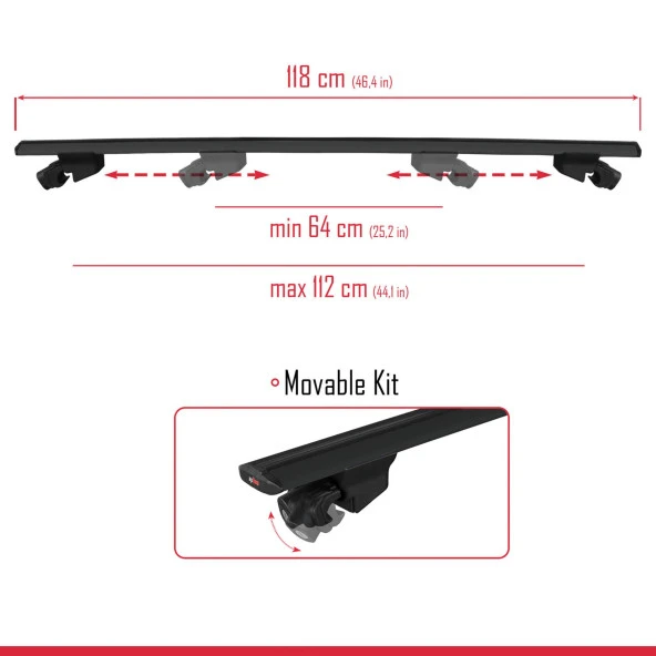 Dacia Logan MCV 2012-2020 Arası ile uyumlu HOOK Model Anahtar Kilitli Ara Atkı Tavan Barı SİYAH - 3