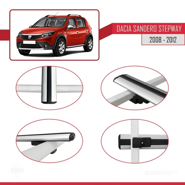 Dacia Sandero STEPWAY 2008-2012 Arası ile uyumlu Basic Model Ara Atkı Tavan Barı GRİ 3 ADET - 4